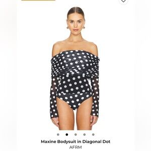 AFRM Maxine Off-Shoulder Polka Dot Bodysuit — Black & White